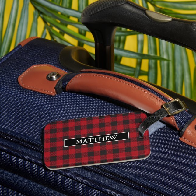 Red Buffalo Plaid Personalized Luggage Tag (Front Insitu 3)