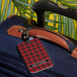 Red Buffalo Plaid Personalized Name Luggage Tag