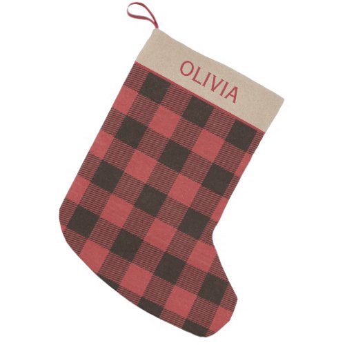 Red Buffalo Plaid Personalized Name Small Christmas Stocking