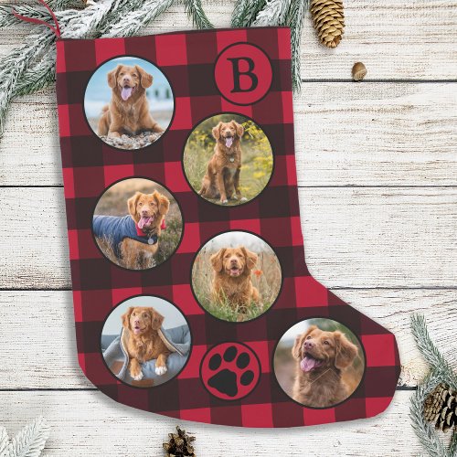 Red Buffalo Plaid Personalized Pet Photo Collage Small Christmas Stocking