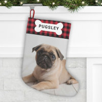 Red Buffalo Plaid Pet Dog Bone Monogram Photo