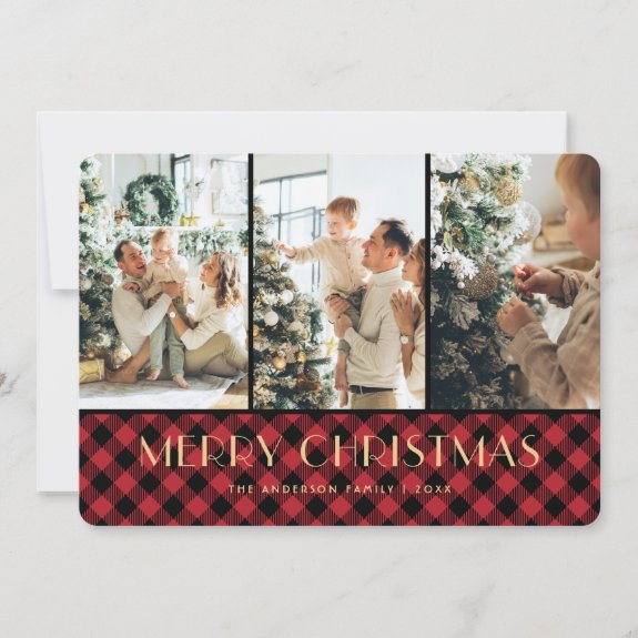 Red Buffalo Plaid Photo Collage Christmas Card