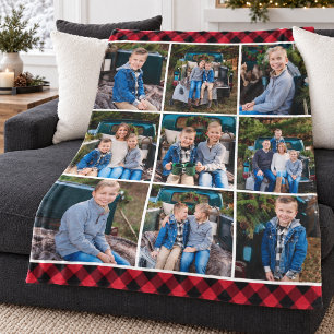 Red Buffalo Plaid Photo Collage Fleece Blanket