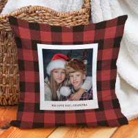 Red Buffalo Plaid Photo for Grandma Throw Pillow Zazzle