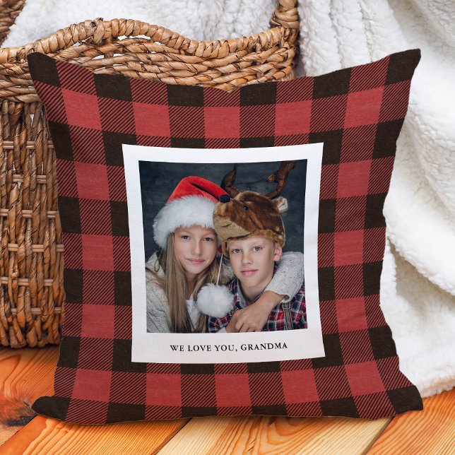 Red Buffalo Plaid | Photo for Grandma Throw Pillow (Creator Uploaded)