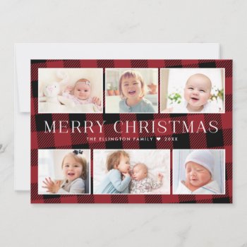 Red Buffalo Plaid Photo Gallery Christmas Card by BanterandCharm at Zazzle