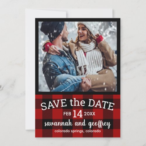 Red Buffalo Plaid Photo Wedding Save the Date Card