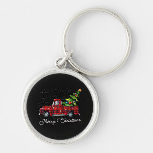 Red Buffalo Plaid Pickup Truck with Tree Merry Chr Keychain