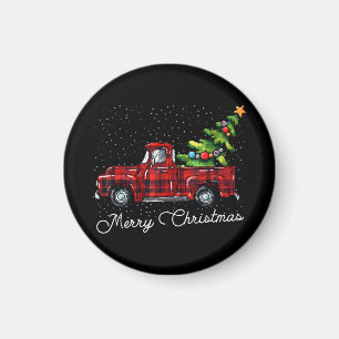 Red Buffalo Plaid Pickup Truck with Tree Merry Chr Magnet
