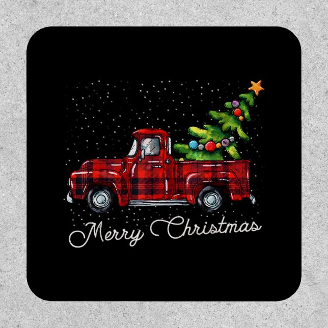 Red Buffalo Plaid Pickup Truck with Tree Merry Chr Patch (Front)