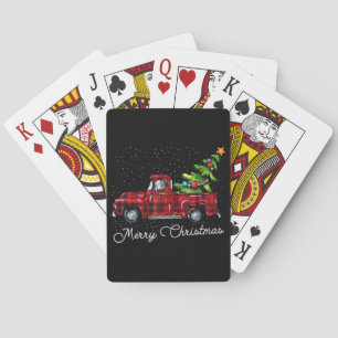 Red Buffalo Plaid Pickup Truck with Tree Merry Chr Poker Cards