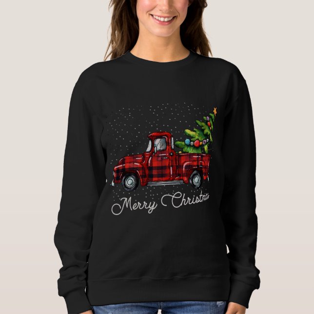 Red Buffalo Plaid Pickup Truck with Tree Merry Chr Sweatshirt (Front)