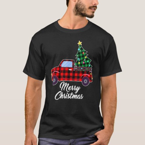 Red Buffalo Plaid Pickup Truck With Tree Merry Chr T_Shirt