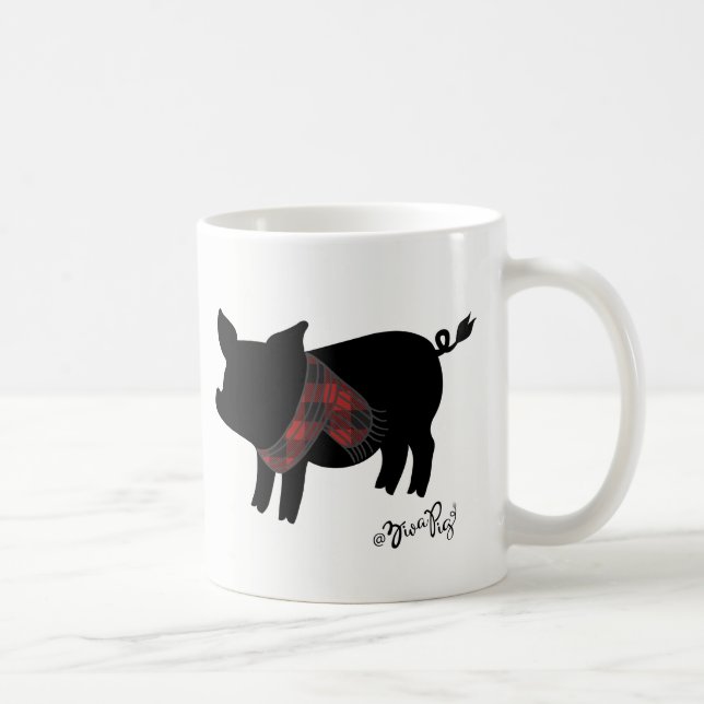 Red Buffalo Plaid Pig With Scarf Coffee Mug (Right)