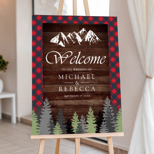 Red Buffalo Plaid Pine Forest Wedding Welcome Sign