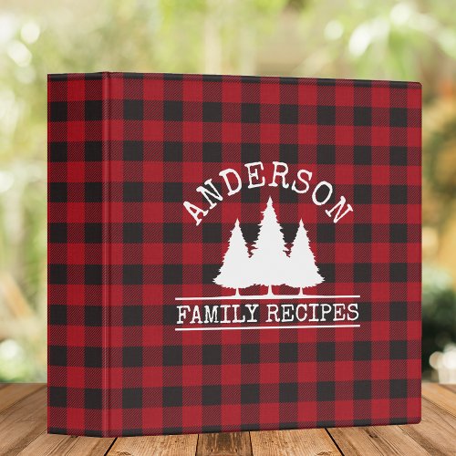 Red Buffalo Plaid Pine Trees Family Recipes 3 Ring Binder
