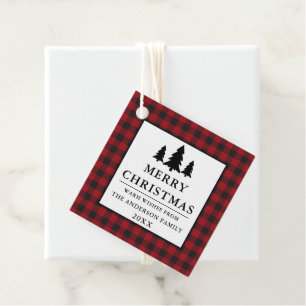 Red Buffalo Plaid Pines Merry Christmas Favor Tags