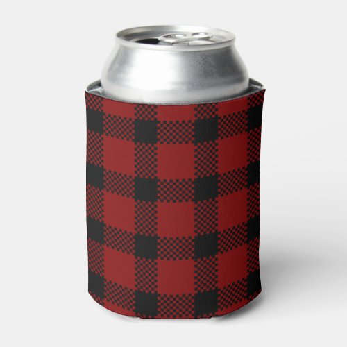 Red buffalo plaid print can cooler