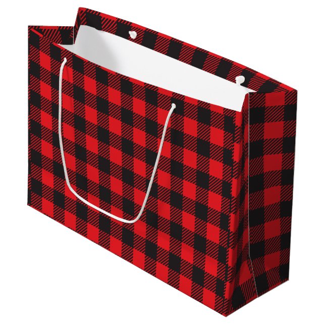 RED BUFFALO PLAID PRINT | Large Gift Bag (Front Angled)