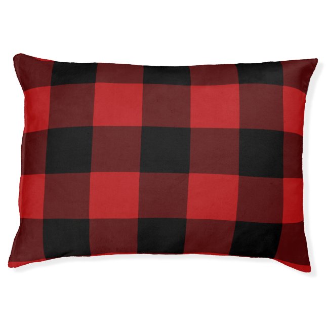 Red Buffalo Plaid Print Pattern Pet Bed (Front)