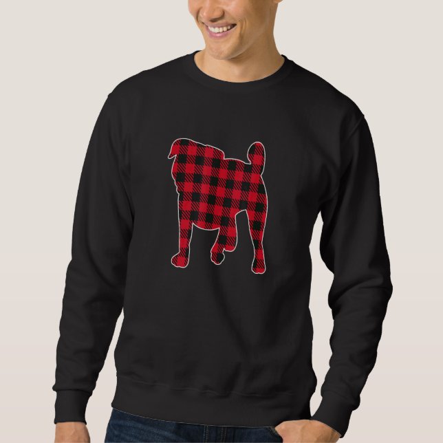 Red Buffalo Plaid Pug Dog Christmas Matching Famil Sweatshirt (Front)
