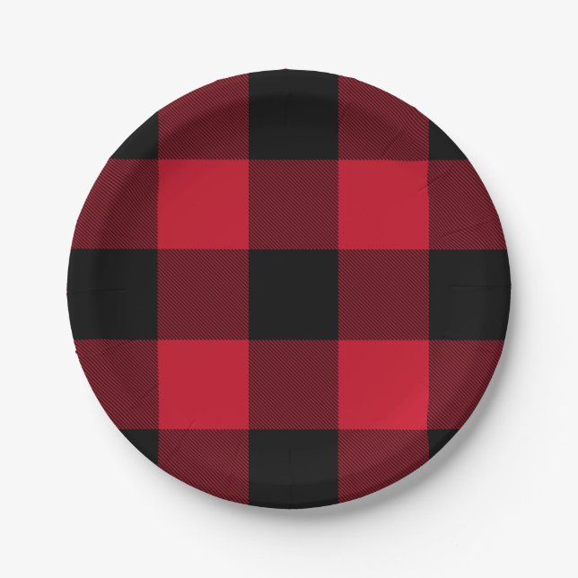 Red Buffalo Plaid, Red Flannel Paper Plates (Front)