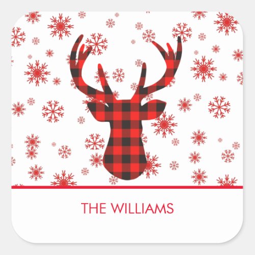 Red Buffalo Plaid Reindeer Holiday Stickers