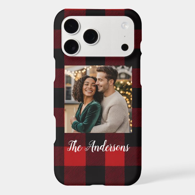 Red Buffalo Plaid & Reindeer | Personal Name  iPhone Case (Back)