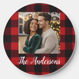 Red Buffalo Plaid & Reindeer | Personal Name  Wireless Charger