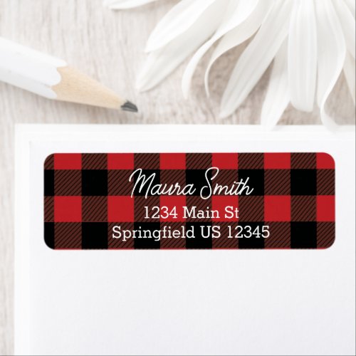 Red buffalo plaid return address labels for winter