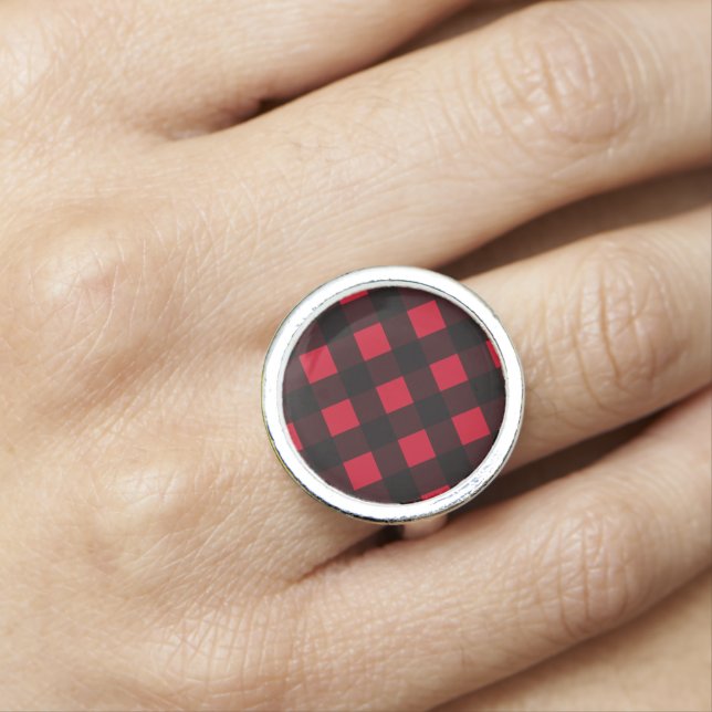 Red Buffalo Plaid Ring (In Situ)