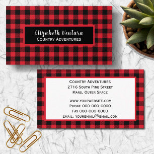 Red Buffalo Plaid Rustic Country with Black Accent Business Card