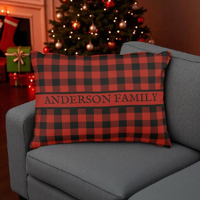 Red Buffalo Plaid Rustic Pattern for Masculine  Accent Pillow (Creator Uploaded)