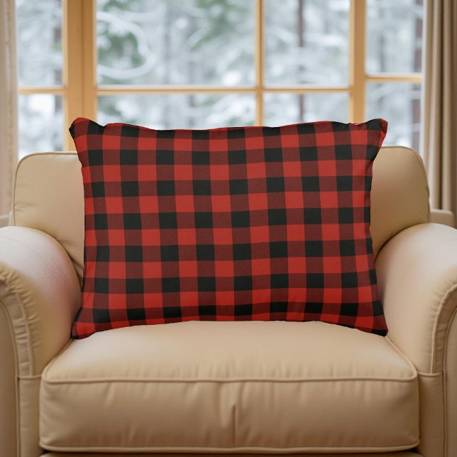 Red Buffalo Plaid Rustic Pattern for Masculine  Accent Pillow (Creator Uploaded)