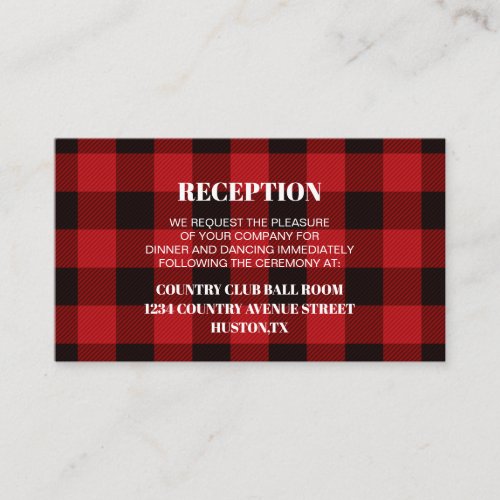 red buffalo plaid rustic winter wedding direction enclosure card