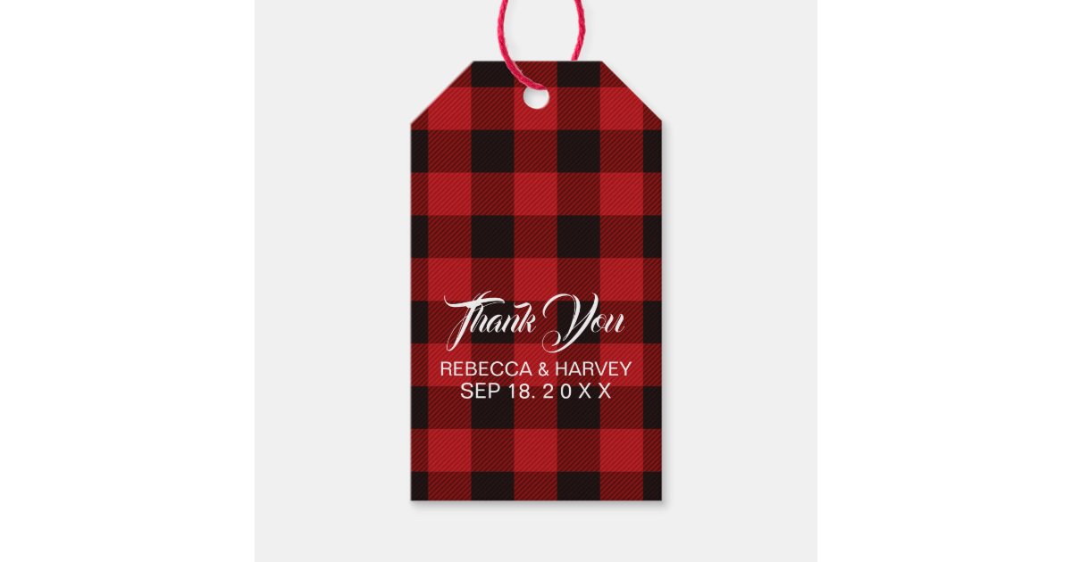 red buffalo plaid rustic winter wedding favor gift tags | Zazzle