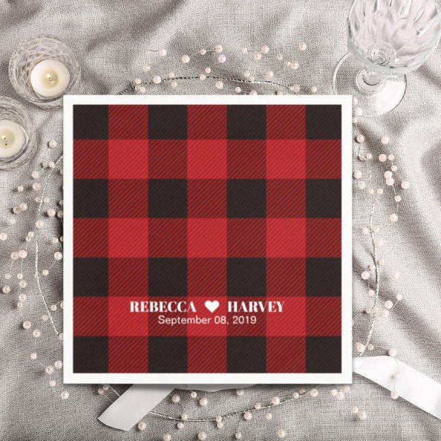 red buffalo plaid rustic winter wedding party napkins (red buffalo plaid rustic winter wedding party napkins)
