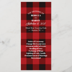 red buffalo plaid rustic winter wedding  programs