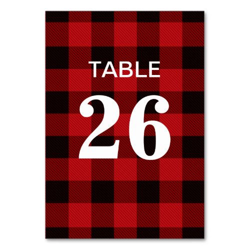 red buffalo plaid rustic winter wedding table number