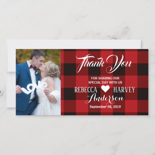 red buffalo plaid rustic winter wedding thank you