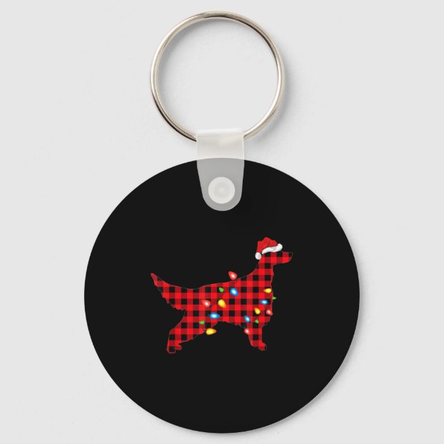 Red Buffalo Plaid Santa Irish Setter Dog Christmas Keychain (Front)