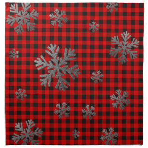 Red Buffalo Plaid Silver Glitter Snowflakes Cloth Napkin