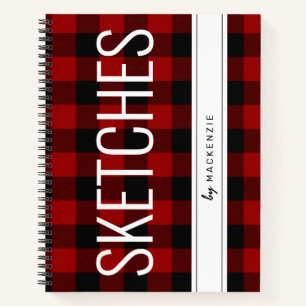 Red Buffalo Plaid Sketch Book Personalized