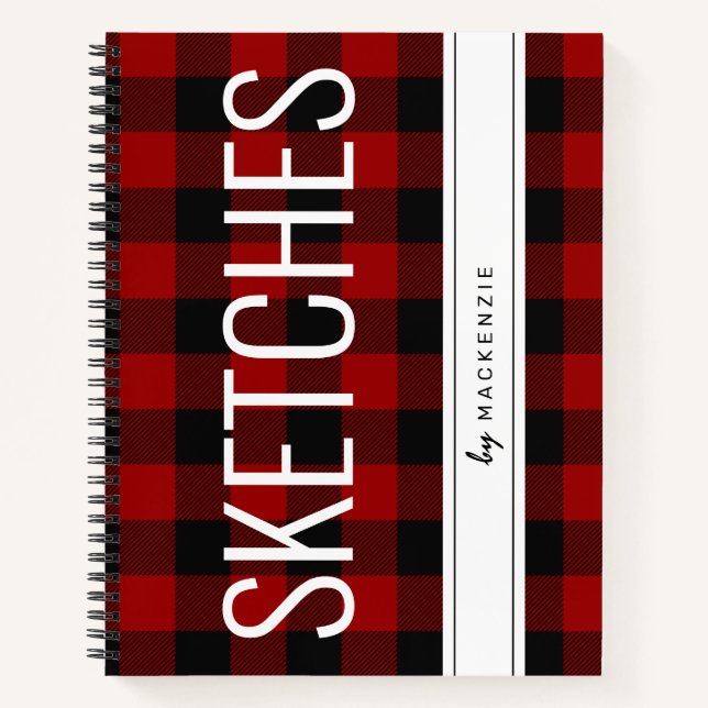 Red Buffalo Plaid Sketch Book Personalized (Front)