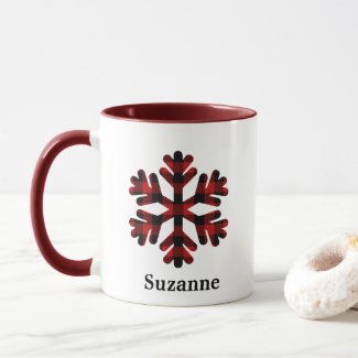 Red Buffalo Plaid Snowflake Monogram Coffee Mug