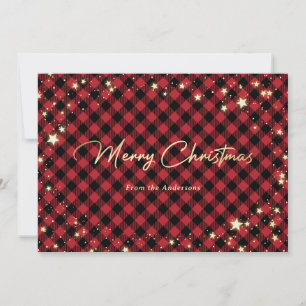 Red Buffalo Plaid Snowflakes Stars Christmas Cards
