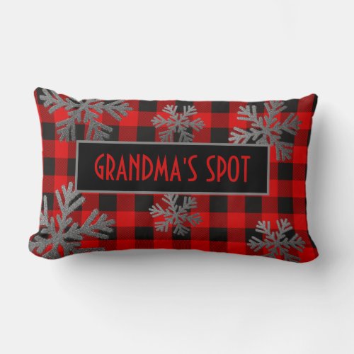 Red Buffalo Plaid Sparkly Snowflakes Lumbar Pillow