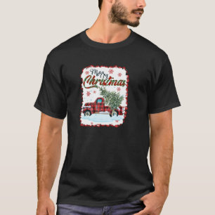 Red Buffalo Plaid Truck Merry Christmas Tree Bleac T-Shirt