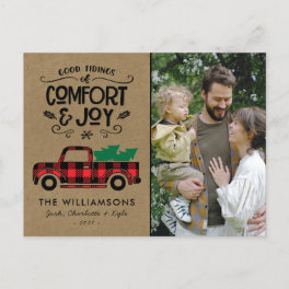 Red Buffalo Plaid Truck Photo Christmas Card