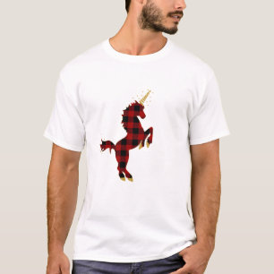 Red Buffalo Plaid Unicorn Christmas Tee for Mom & 